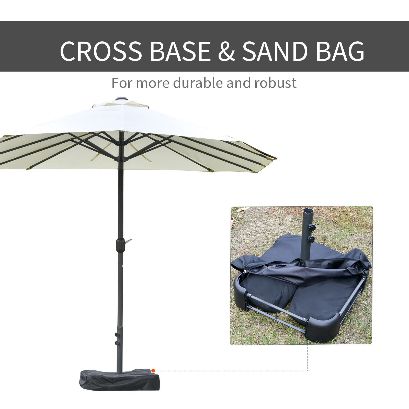 CampGlut Sonnenschirm beige mit Stahlgestell für Garten.