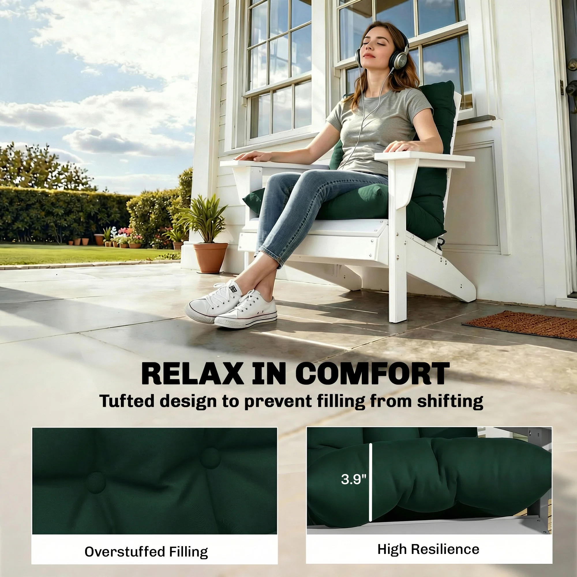 Outdoor Adirondack Sitzkissen 2er-Set, getuftete Hochlehner Polster, Dunkelgrün – Bild 8