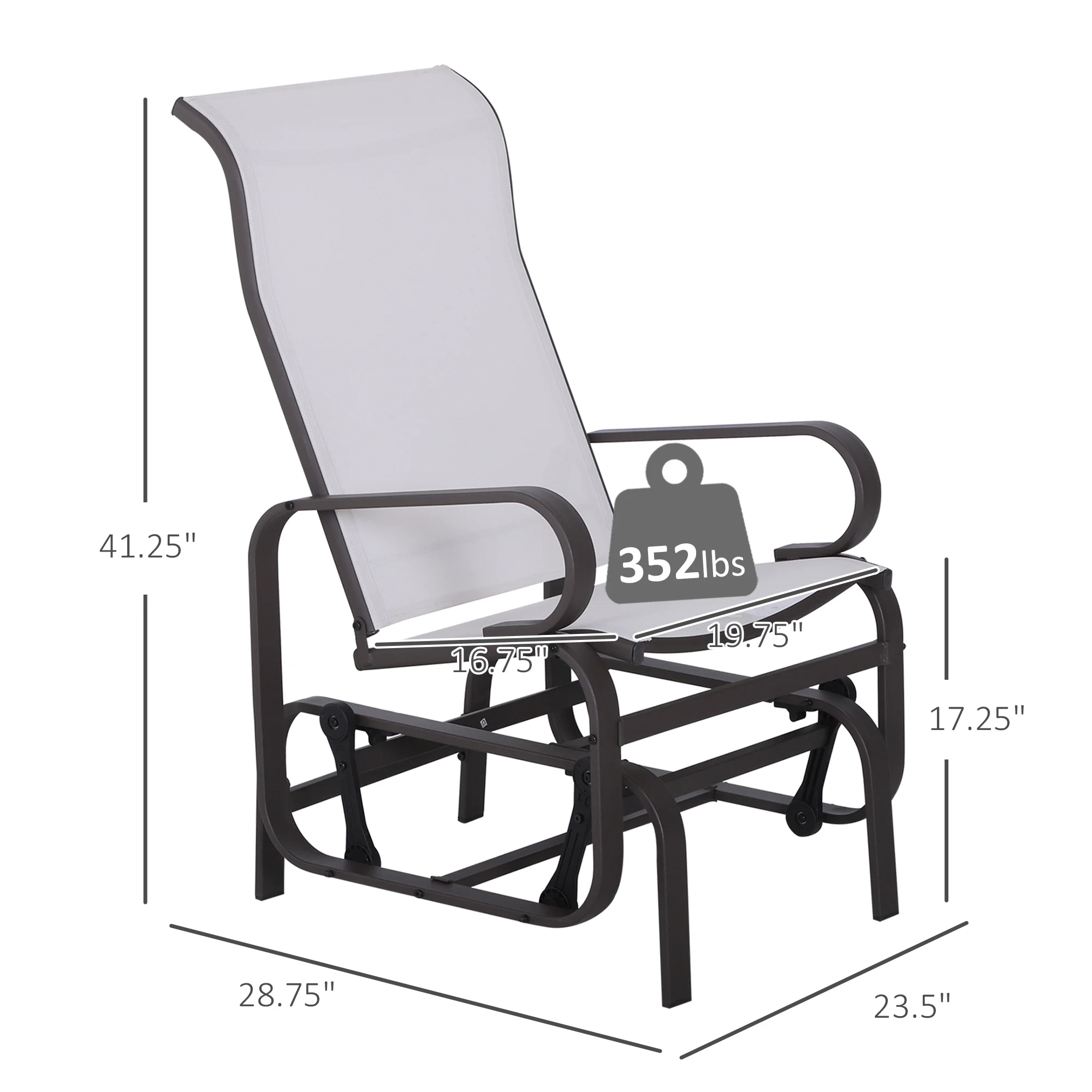 Sillón Mecedor, Silla Mecedora Individual de Metal Ligero y Malla, Blanco - Imagen 6