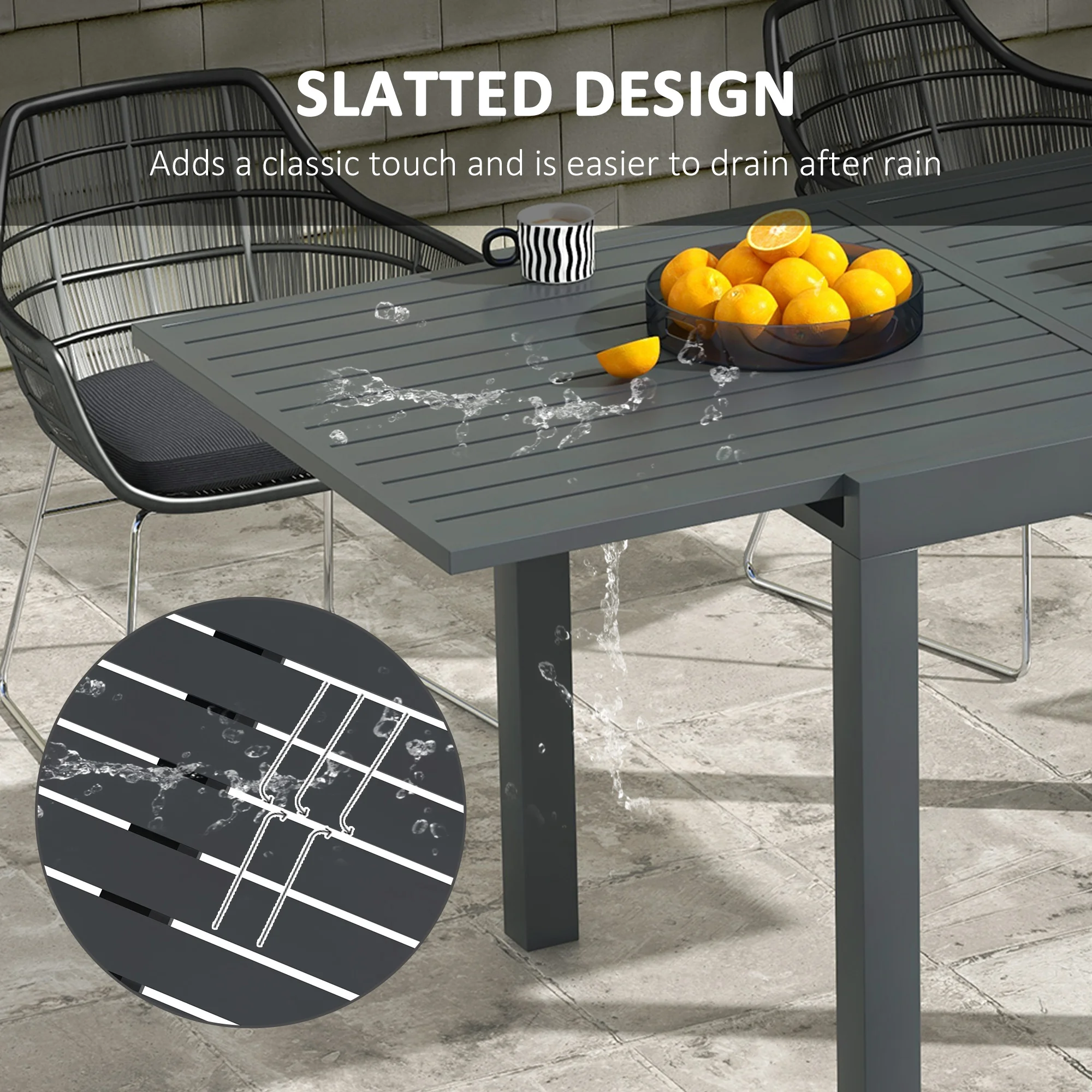 Ausziehbarer Terrassentisch, Aluminium, für 4-6 Personen, Grau – Bild 4