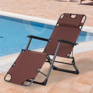 Oxford-Stoff Metallrahmen Outdoor Pool Liegestuhl 120°/180°, Braun