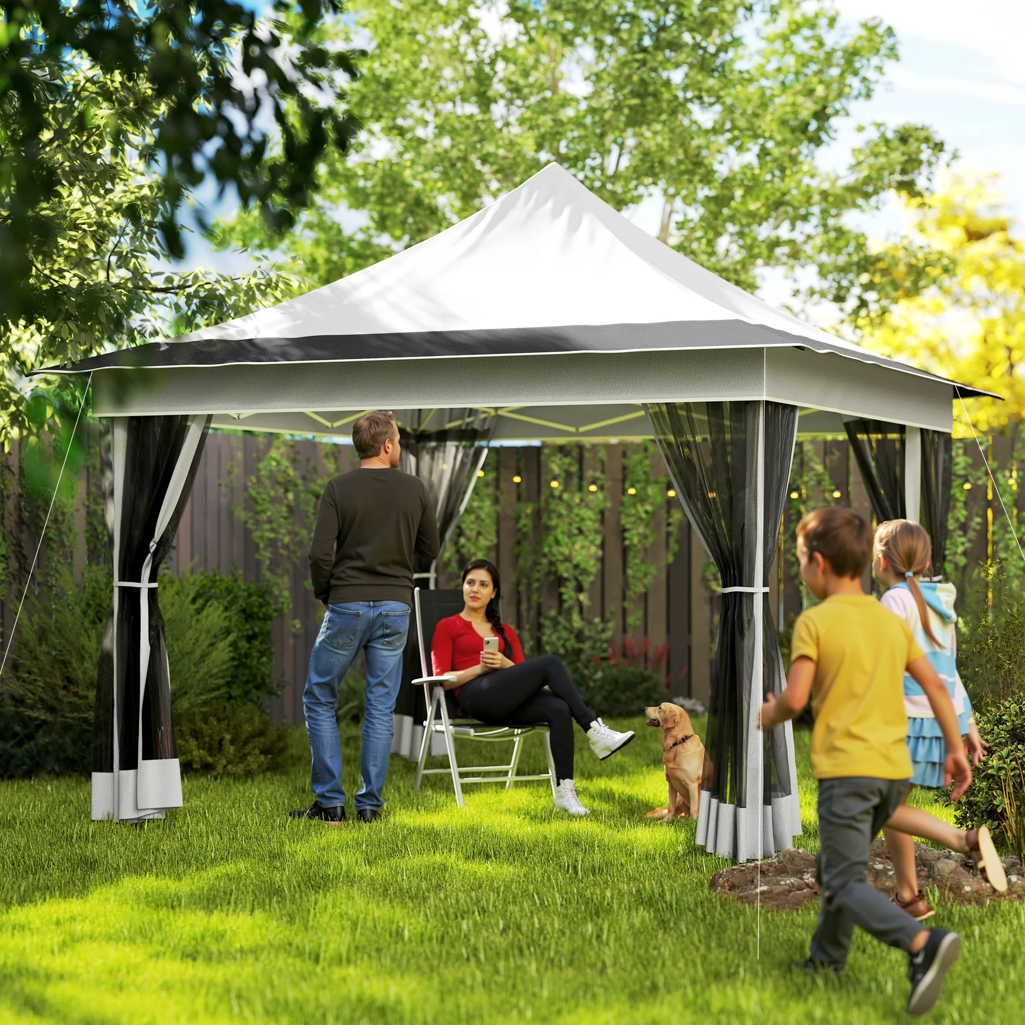 12 x 12 ft. Pavillon mit Moskitonetz, UPF50+, Tragetasche, hellgrau – Bild 5