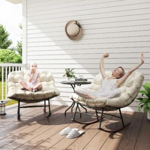 Garten-Set mit 2 Schaukelsesseln, übergroße Papasan-Sessel mit Polstern, 120 ...