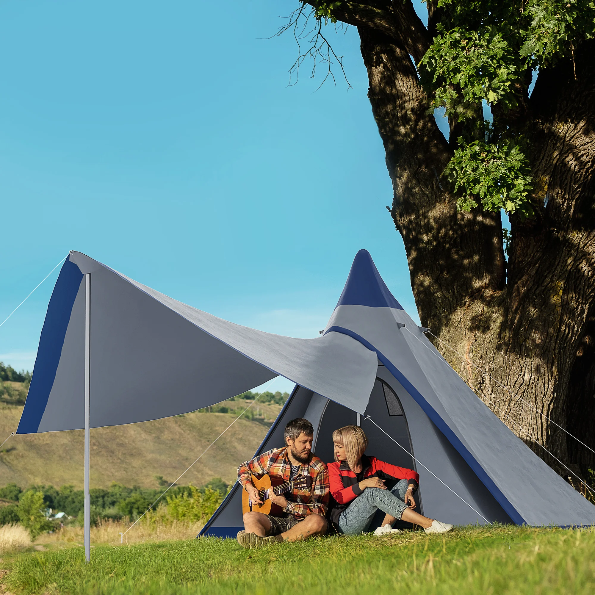 15,4x15,4x8,5 Tipi-Zelt, wasserdicht, mit Vorzelt, Boden & Tragetasche, 2-3 P...