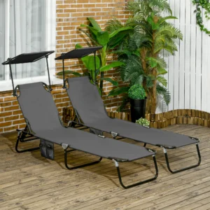 Pool-Liegestuhl-Set 2er, klappbar mit Sonnendach, verstellbare Rückenlehne, S...