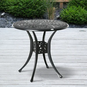 30" Runder Terrassen-Esstisch mit Sonnenschirmloch, antik-gusseiserner Alu-Bi...