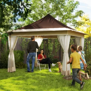 12 x 12 ft. Gartenpavillon mit Moskitonetz, UPF50+, inkl. Tragetasche, Braun