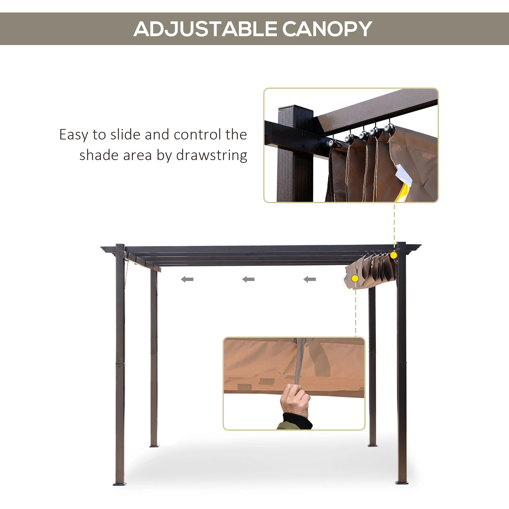CampGlut brauner Aluminiumpavillon mit einziehbarem Dach fuer Camping.
