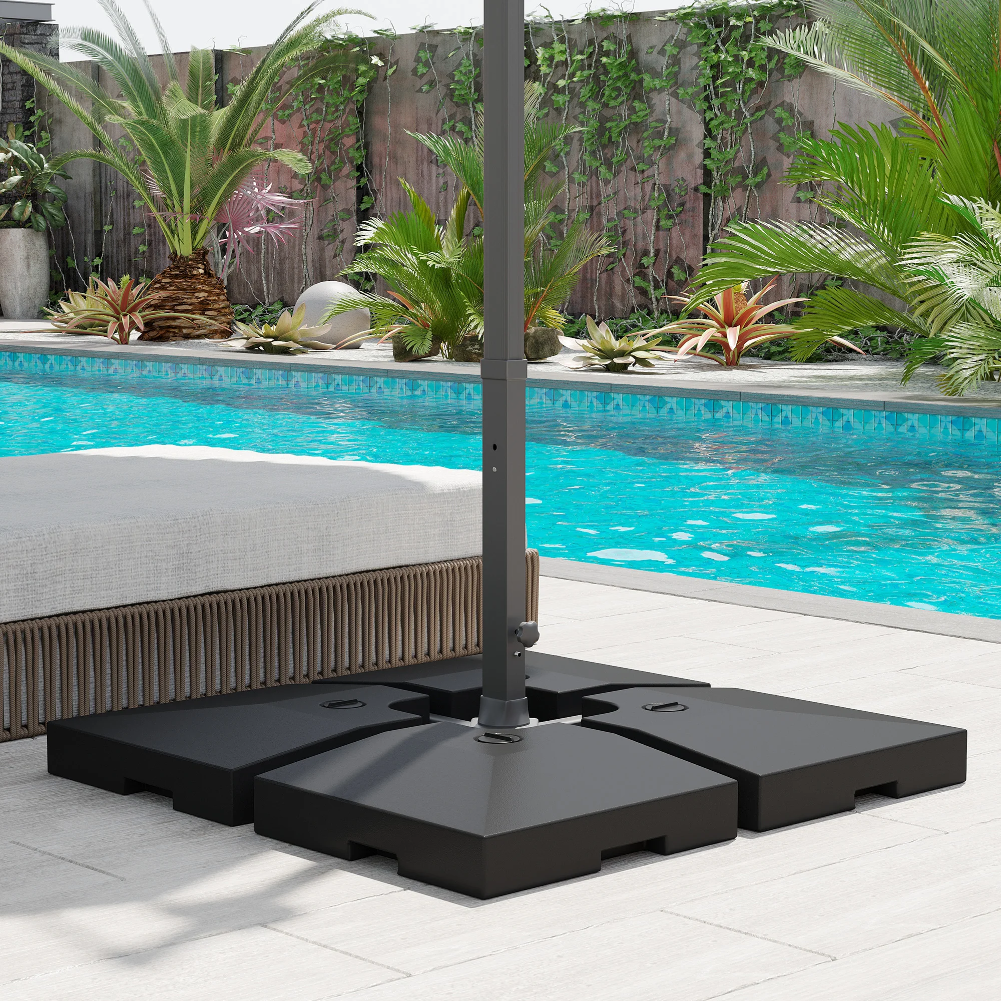 4-Piece Umbrella Base for Patios, Black, 176 lbs Water/264 lbs Sand - Imagen 2