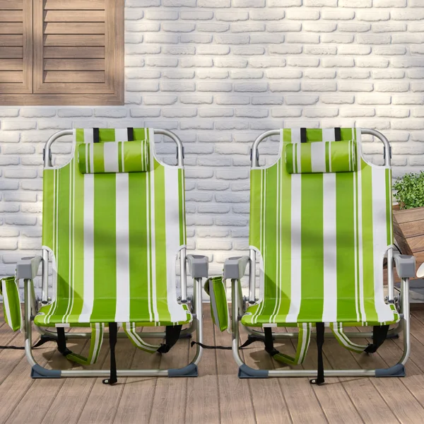CampGlut kurzer grün-gestreifter Strandstuhl aus Aluminium, 82cm