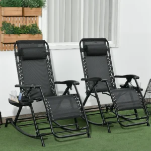 2 klappbare Outdoor-Schaukelsessel Null-Gravitation-Liegen mit Kissen, Becher...