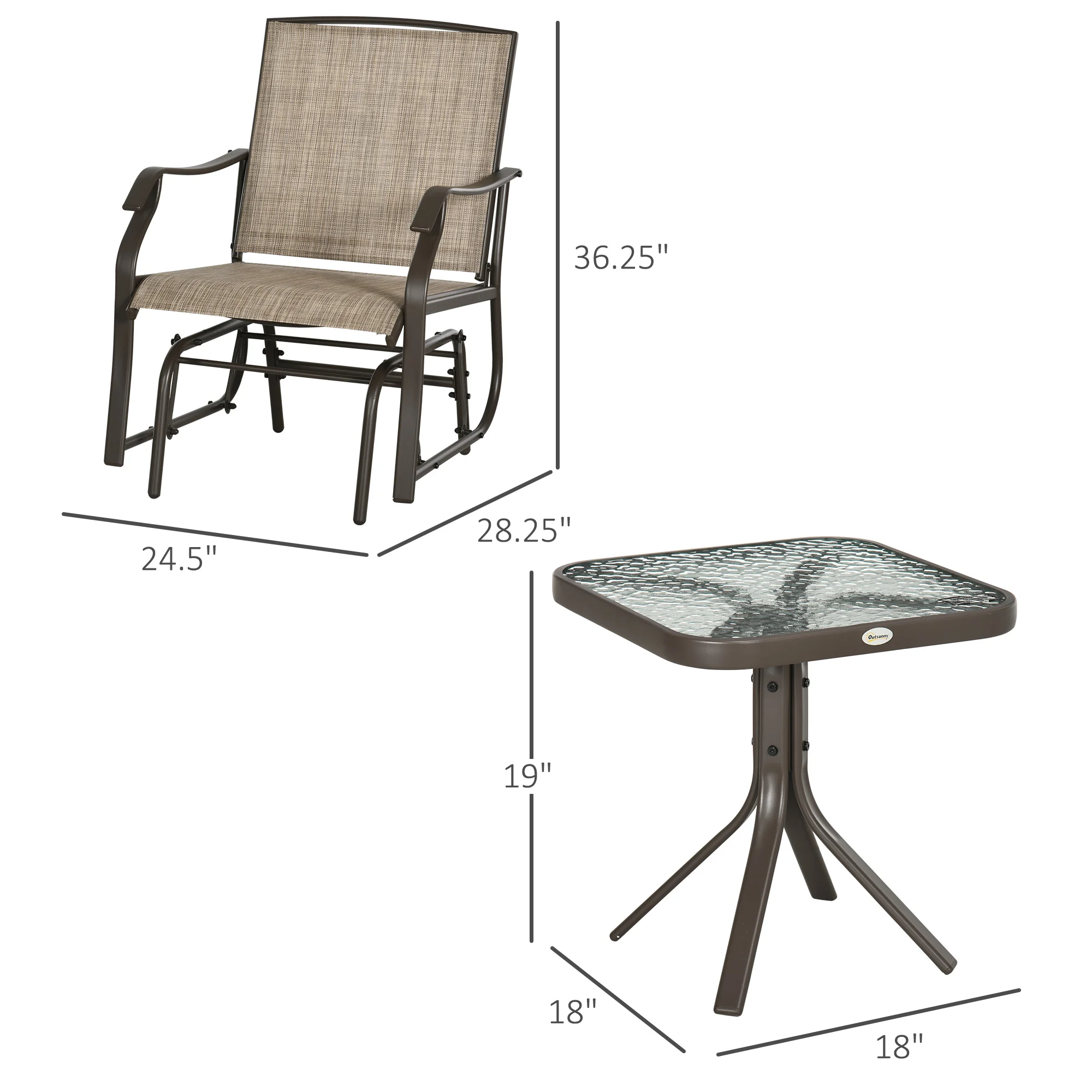 3-Piece Garden Swing Set with Coffee Table, 2 Swing Chairs with Mesh Back - Image 5