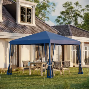 CampGlut 10x10 Pop-Up-Pavillon blau mit Netz und Tragetasche.