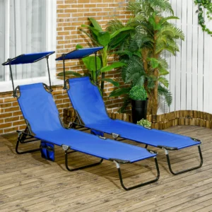 Pool-Liegestuhl-Set 2er, klappbar mit Sonnenschutz, verstellbare Rückenlehne,...