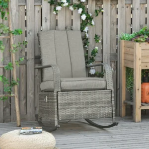 PE-Rattan-Schaukel-Sessel mit Fußstütze, Grau