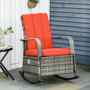 PE-Rattan Schaukel-Sessel mit Fußstütze, Rot