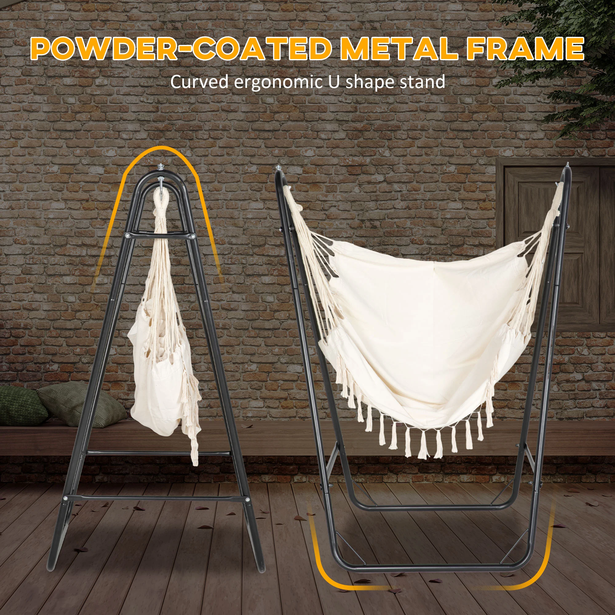 Hanging chair with U-stand, side pocket, cream white - Image 7