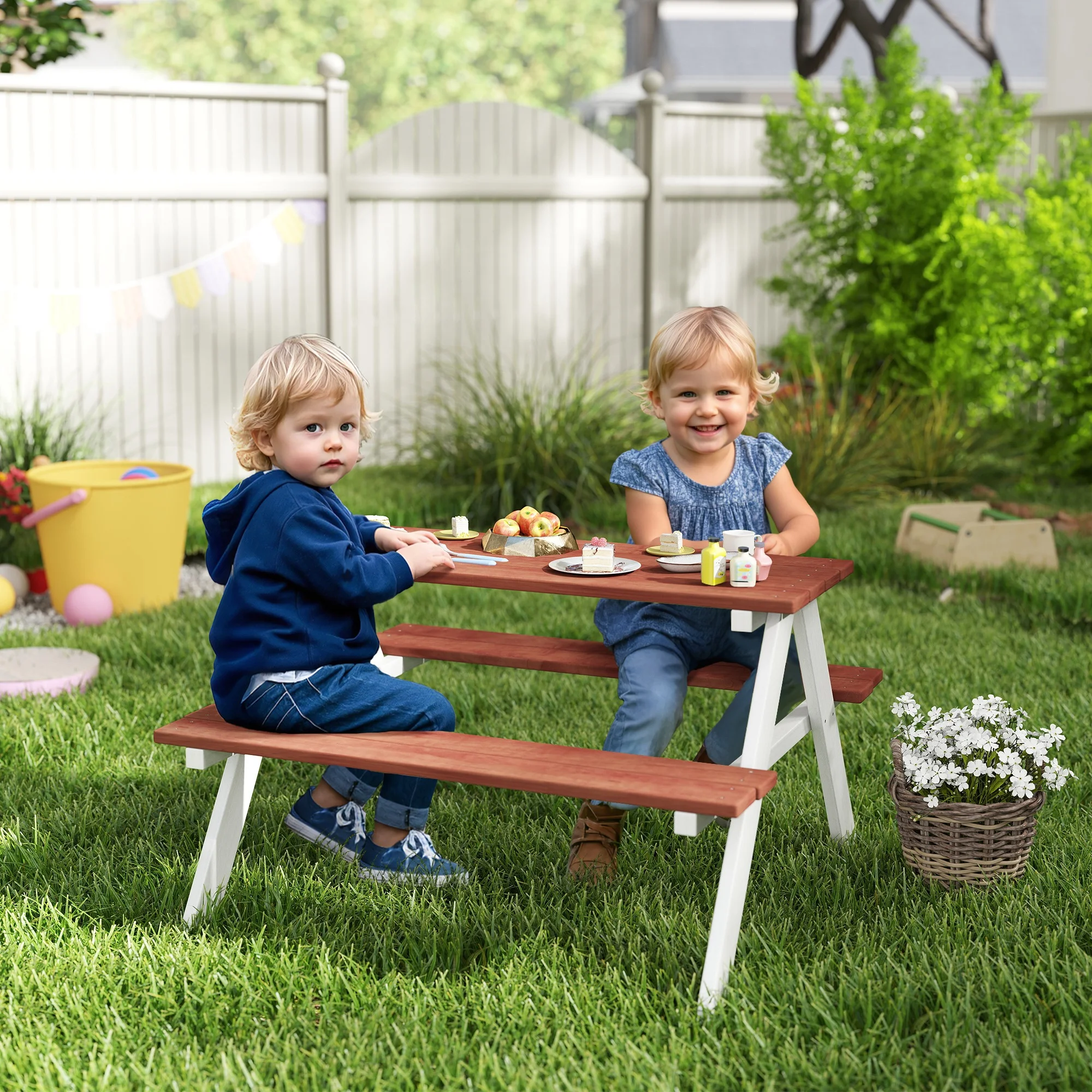 Kinder Picknick Tisch Set, Holz Tisch & Bank Set, Gartenspielzeug für 3-8 Jah... – Bild 5