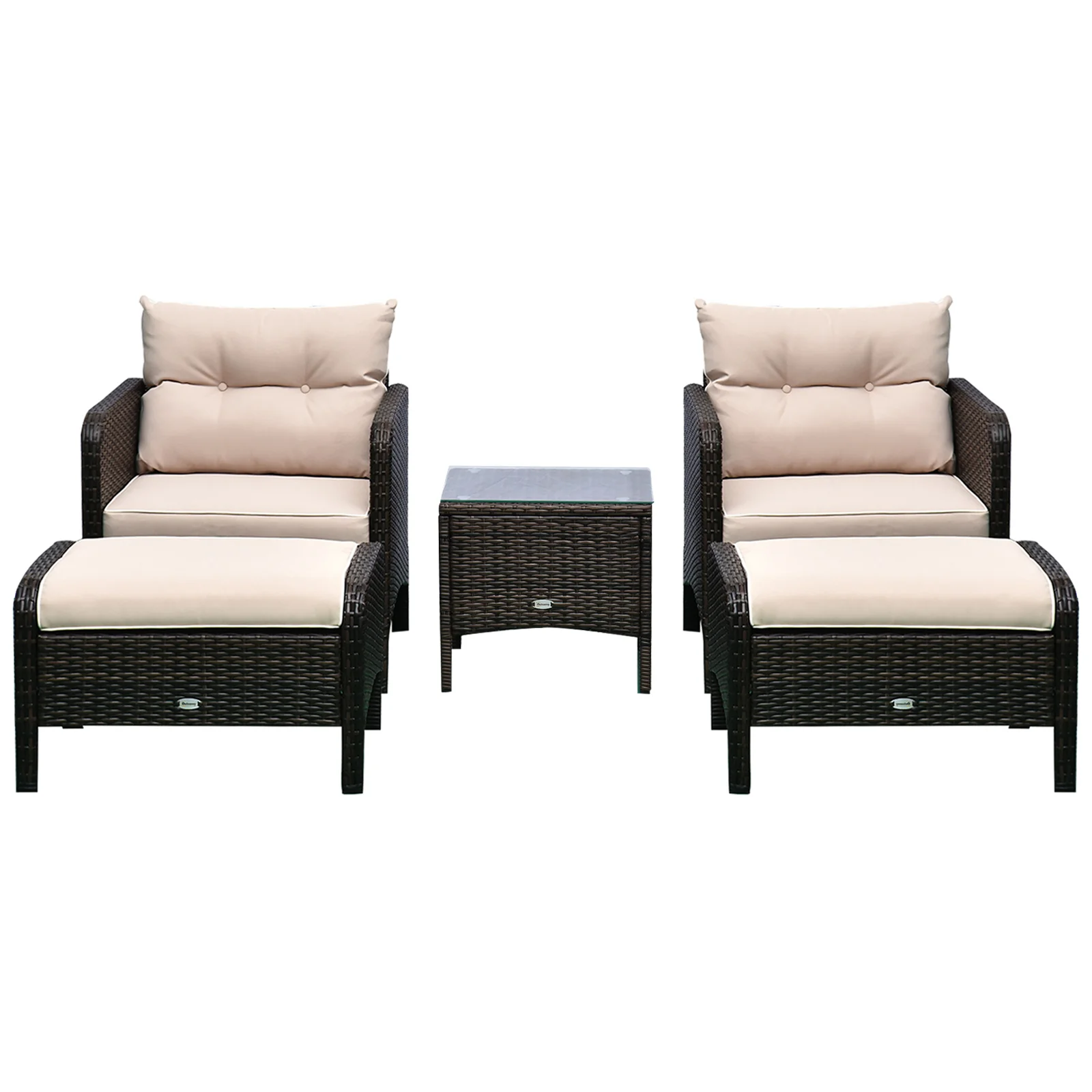 5-teiliges Rattan-Sitzgruppe-Set mit 2 Polstersesseln, 2 Hockern und Couchtis... – Bild 7