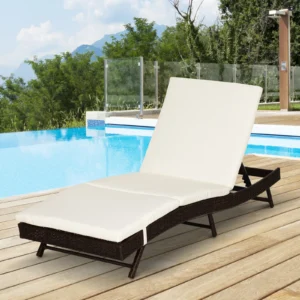 Terrassenliege, Poolstuhl mit 5-fach verstellbarer Rückenlehne & Polster, Out...