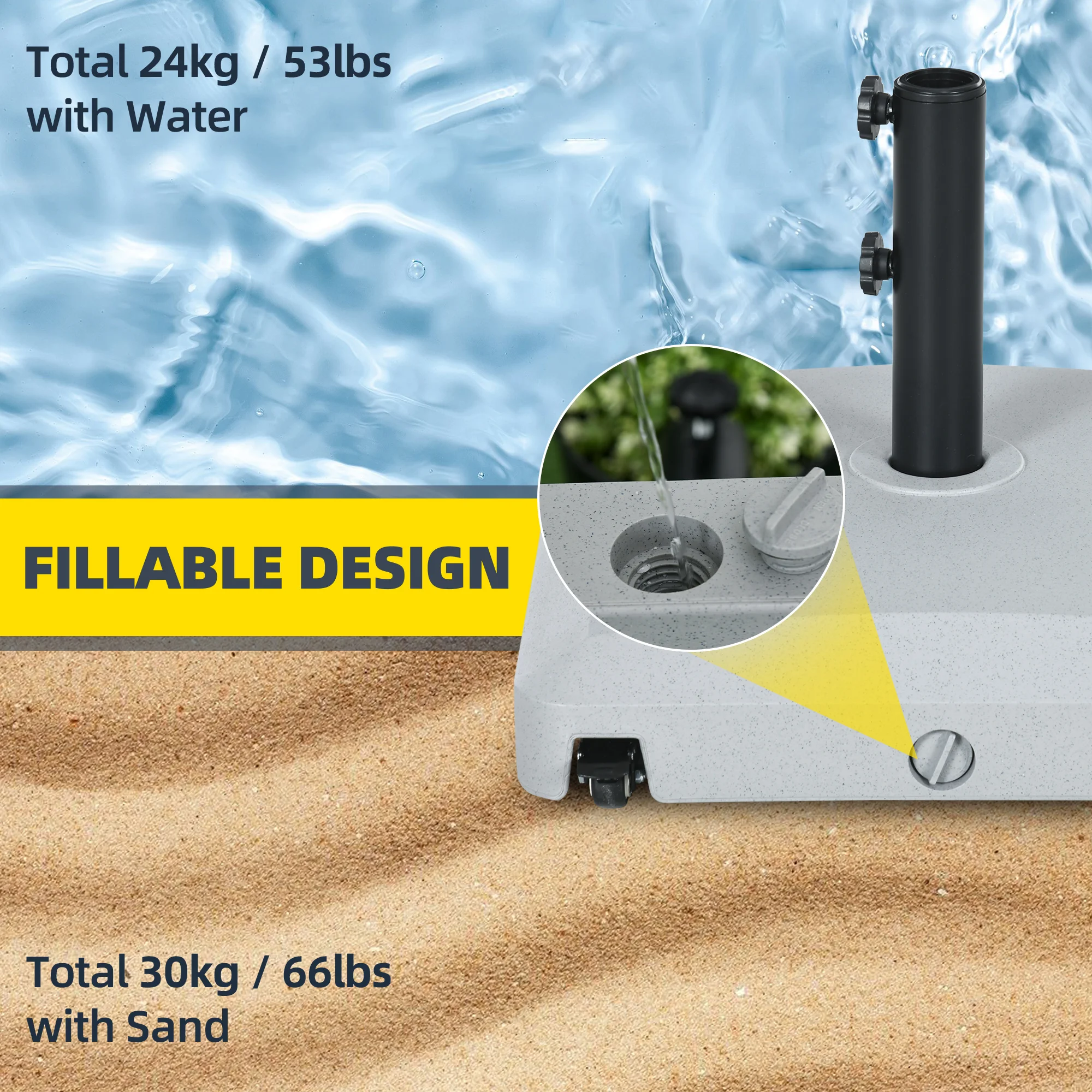Terrassen-Schirmständer mit Rollen, 24kg Wasser/30kg Sand, schwerer Outdoor-S... – Bild 5