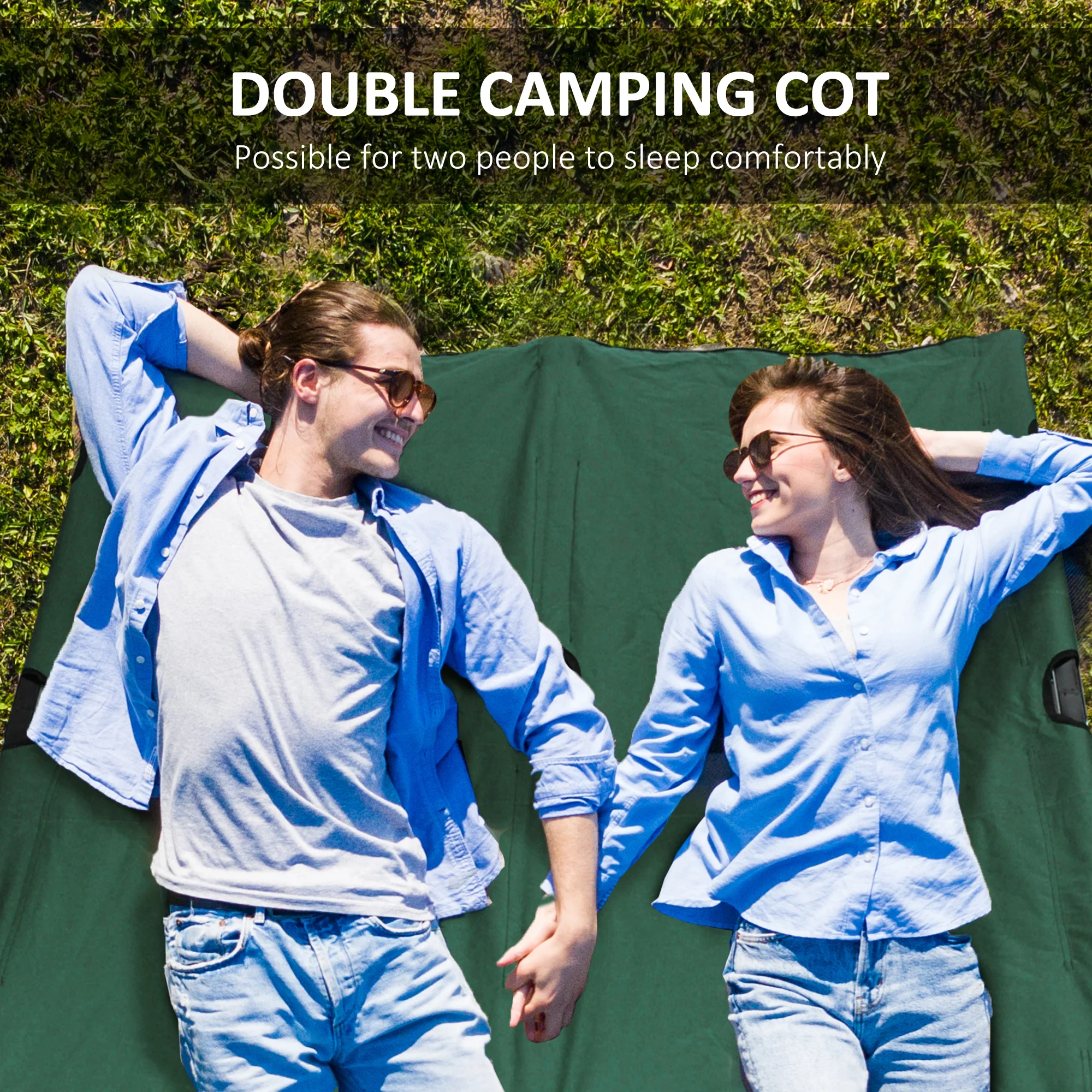2-Person Folding Camp Bed for Adults, 127 cm Wide, with Carry Bag, Green – Image 6