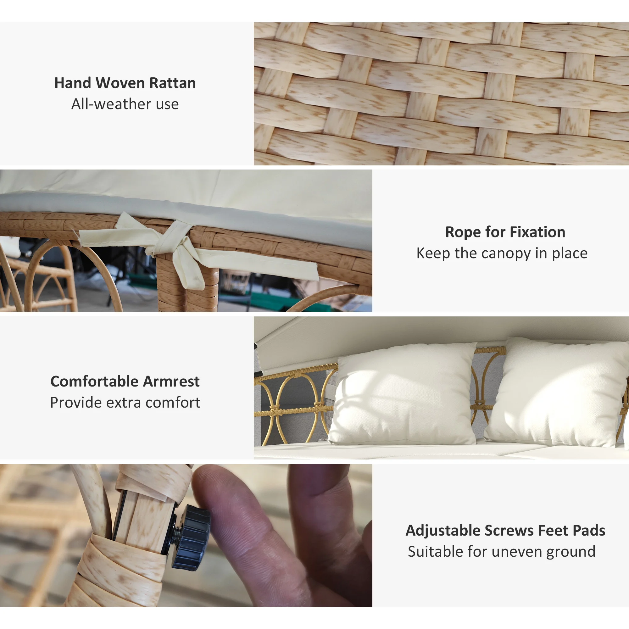 Terrassenmöbel-Set, rundes Tagesbett mit einziehbarem Sonnendach, PE-Rattan-S... – Bild 8