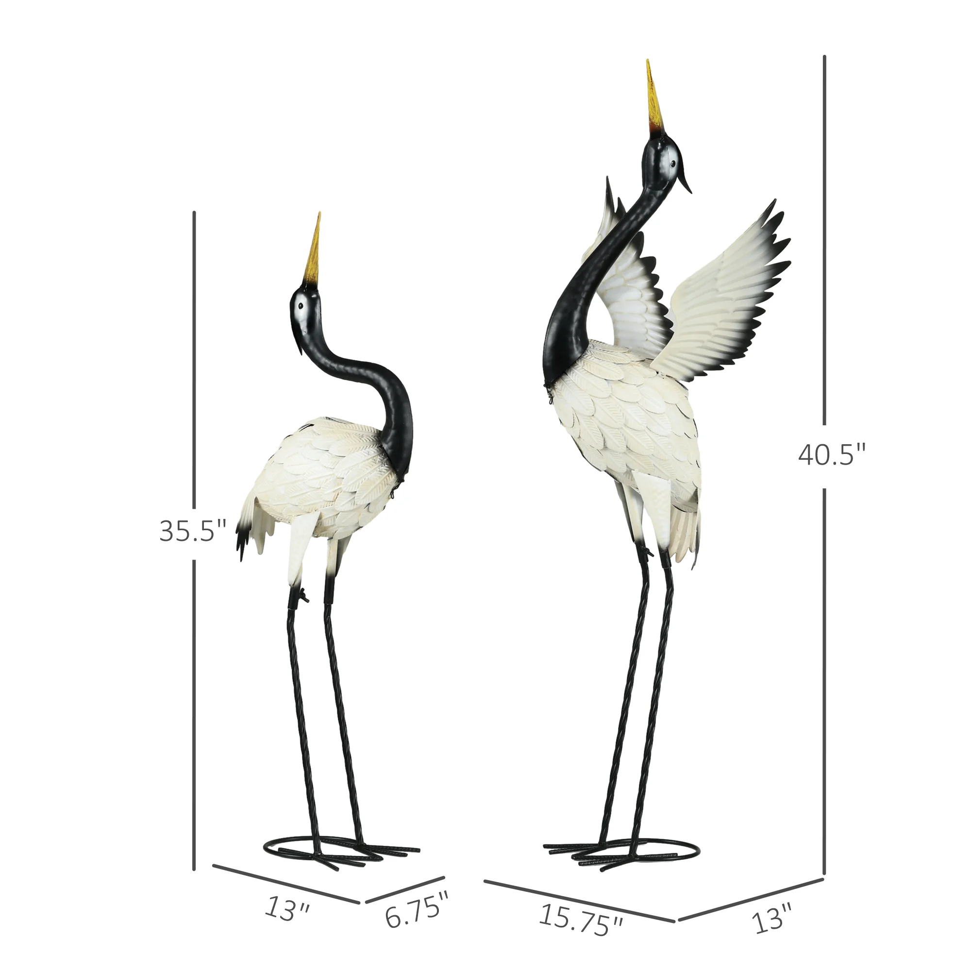 2er-Set Gartenfiguren Reiher, 35,5" & 40,5", Weiß/Schwarz – Bild 4