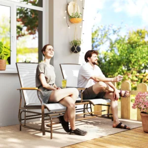 2-Personen-Garten-Schaukelbank, Stahlgestell, cremeweiß, mit Tisch