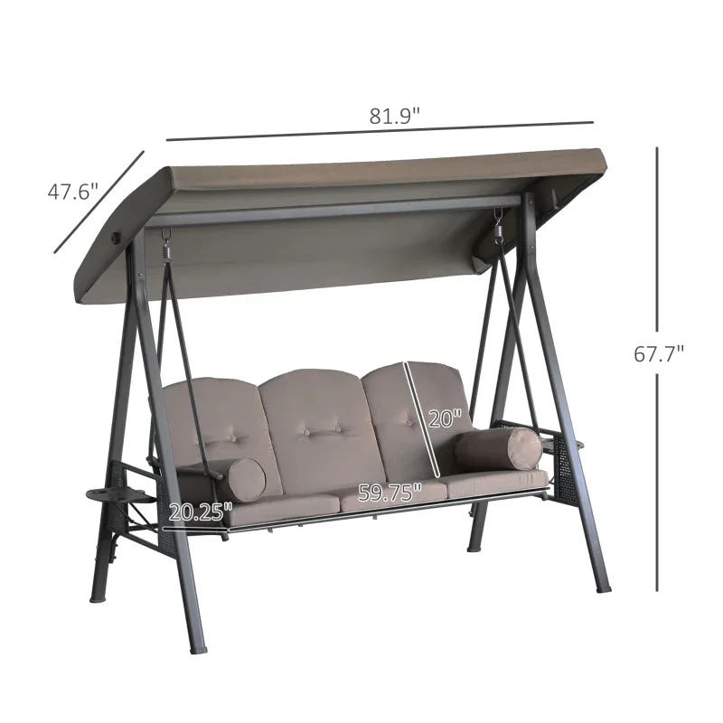 3-Seater Patio Swing Chair with Adjustable Canopy, Removable Cushions - Image 5