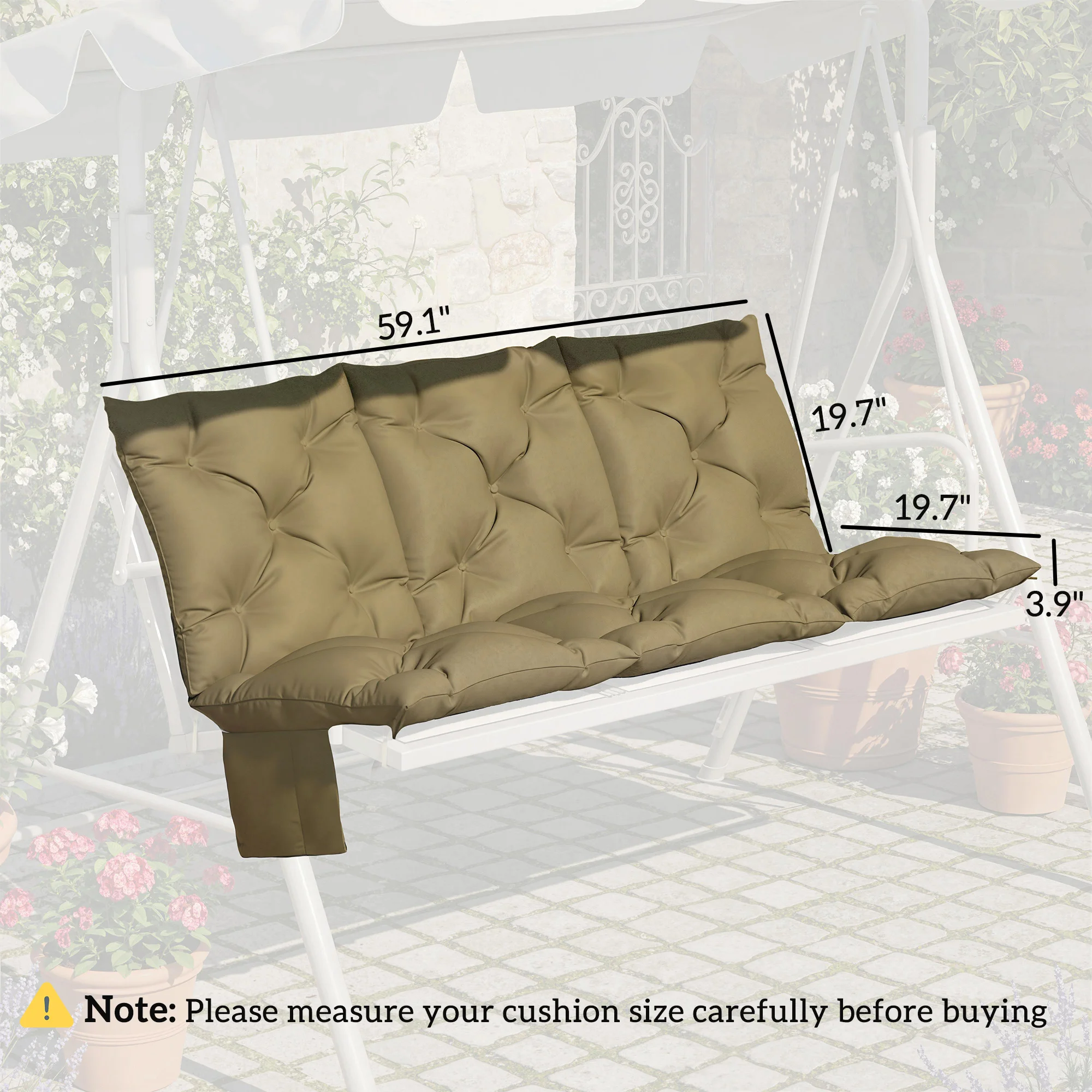 Seat Cushion for 3-Seater Hollywood Swing, Non-Slip, with Backrest and Side... - Image 4