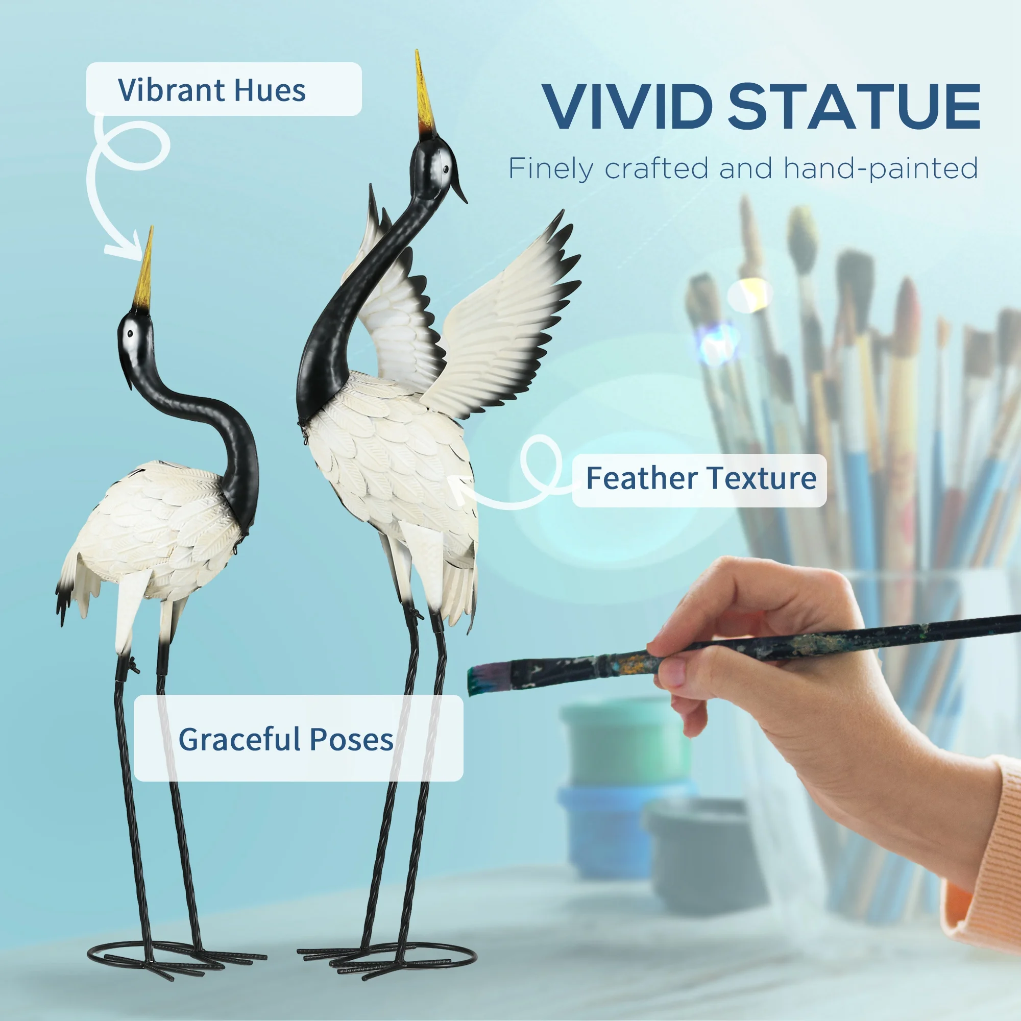 2er-Set Gartenfiguren Reiher, 35,5" & 40,5", Weiß/Schwarz – Bild 6