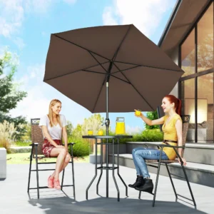 4-teiliges Outdoor-Bar-Set mit Sonnenschirm, 2 Klappstühlen, Wellenglas-Tisch...