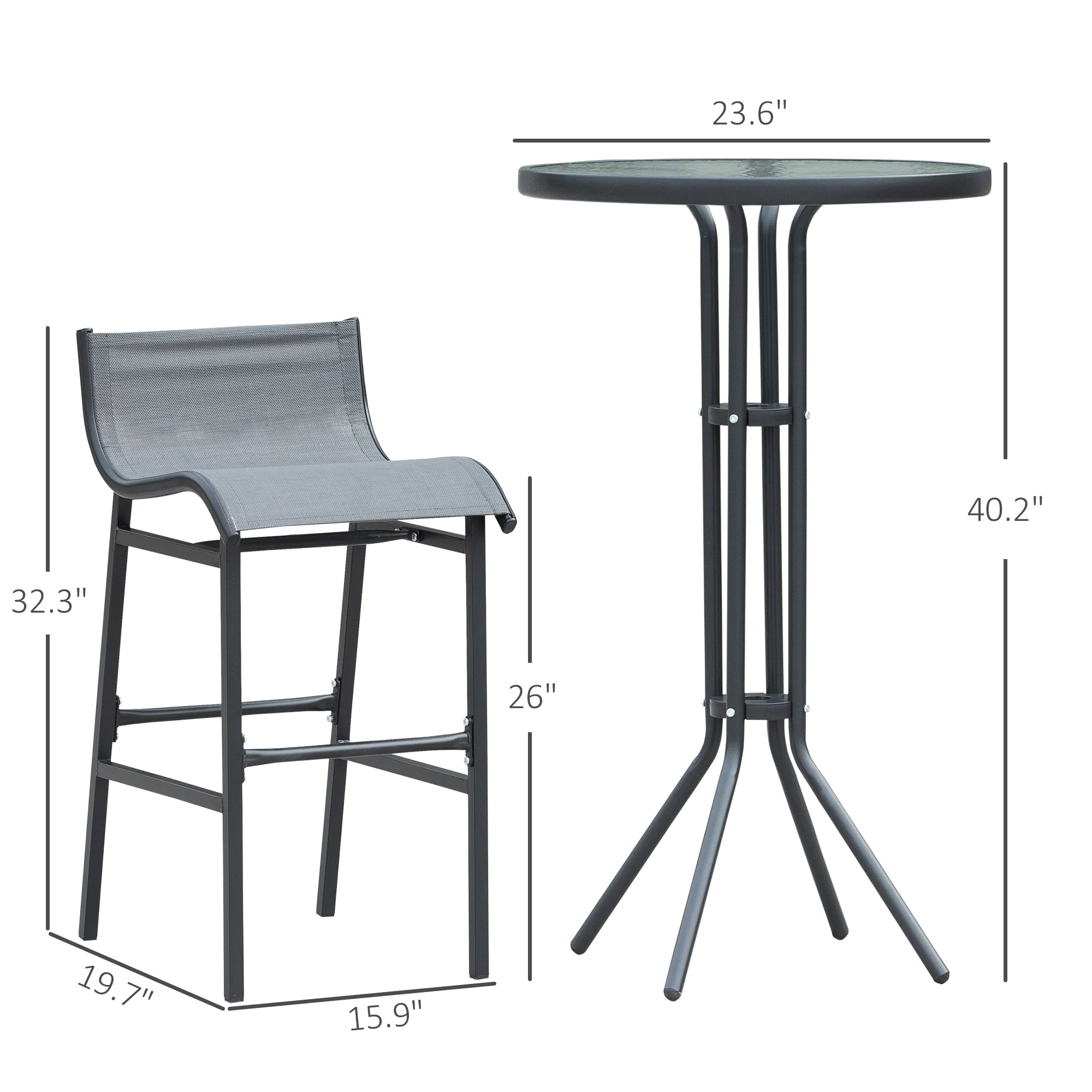 3-teiliges Outdoor-Bistro-Set für 2 Personen, Barhöhe, Anthrazitgrau – Bild 4