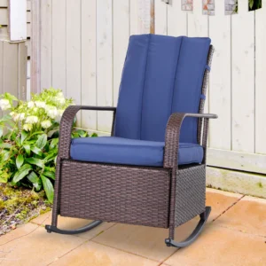 Outdoor Rattan-Schaukelstuhl mit weichem Kissen, verstellbarer Fußstütze, Rüc...