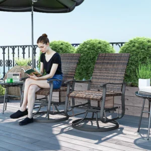 Korb-Rattan-Dreh-Garten-Schaukelstuhl-Set 2er, Stahlrahmen, hohe Rückenlehne,...