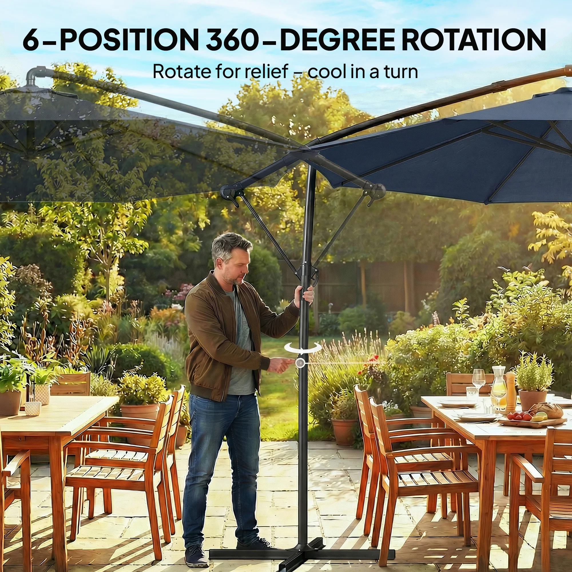 10 ft Ausleger-Sonnenschirm mit Abdeckung, 360° Drehung, Kurbel, Neigung, Mar... – Bild 8