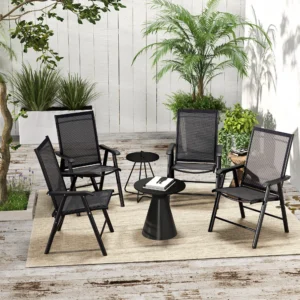 4er-Set klappbare Outdoor-Stühle, stapelbare Terrassen-Essstühle mit Armlehne...