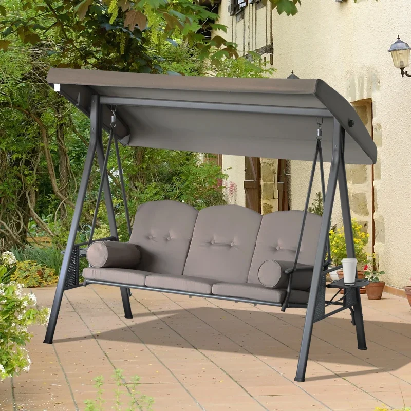 3-Seater Patio Swing Chair with Adjustable Canopy, Removable Cushions - Image 7