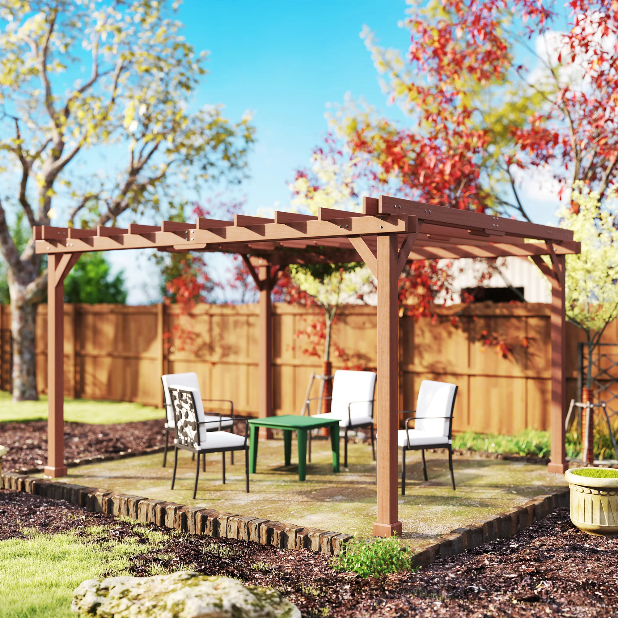 Pergola en bois 11 x 12,5 m avec treillis pour terrasse, balcon, jardin, pelouse – Image 6