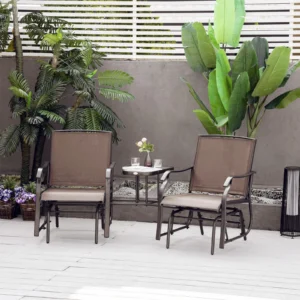 Outdoor-Schaukelstuhl-Set mit Couchtisch, 2-Sitzer, Kaffee-Braun