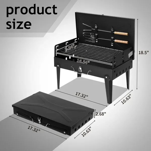 44x27x7cm Portable Square Charcoal Grill Black - Image 16