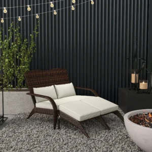 2 Personen Polyrattan Adirondack-Sessel, Hochlehner Feuerschalenstuhl mit Kis...