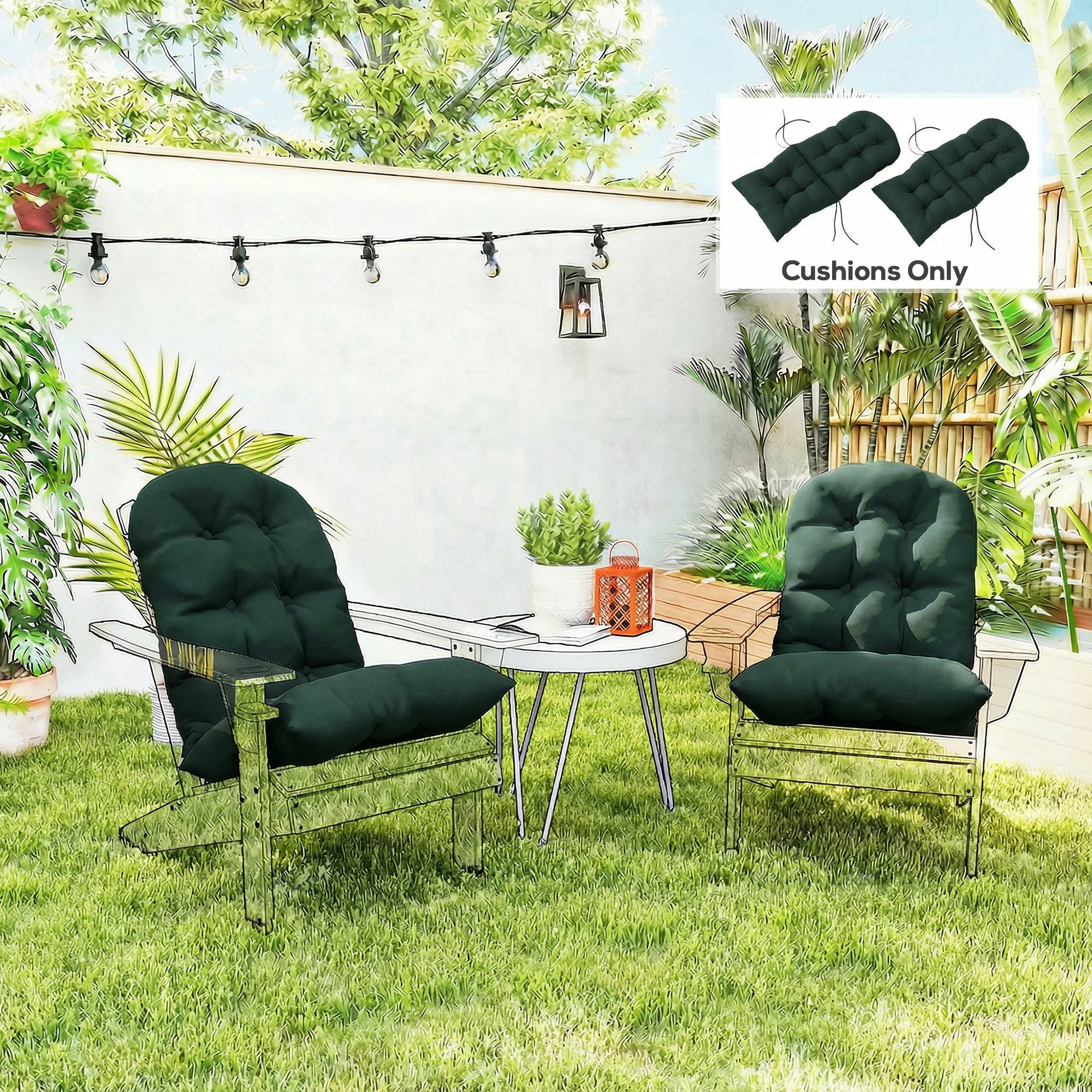 Outdoor Adirondack Sitzkissen 2er-Set, getuftete Hochlehner Polster, Dunkelgrün – Bild 5