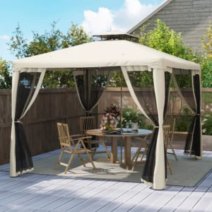10 x 10 Gartenpavillon, Doppeldach, mit Netzstoff und Lüftungsdach, Stahlrahm...