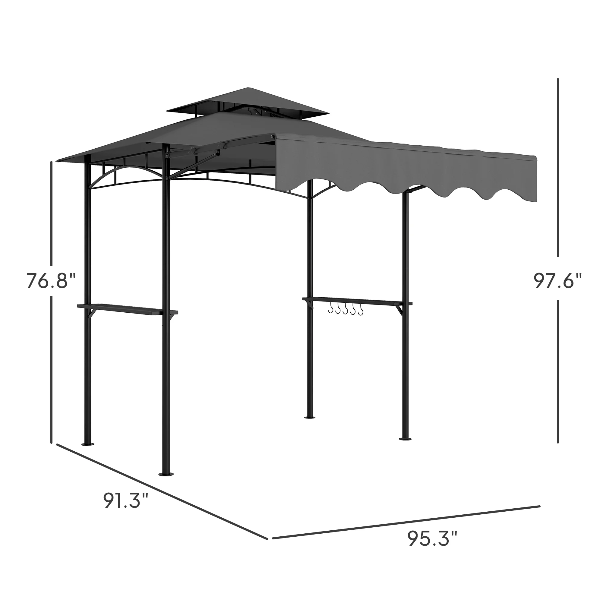 8 x 7,6 m Outdoor Grillpavillon mit Seitenmarkise, 2 Ablagen & 6 Haken, Dunke... – Bild 7