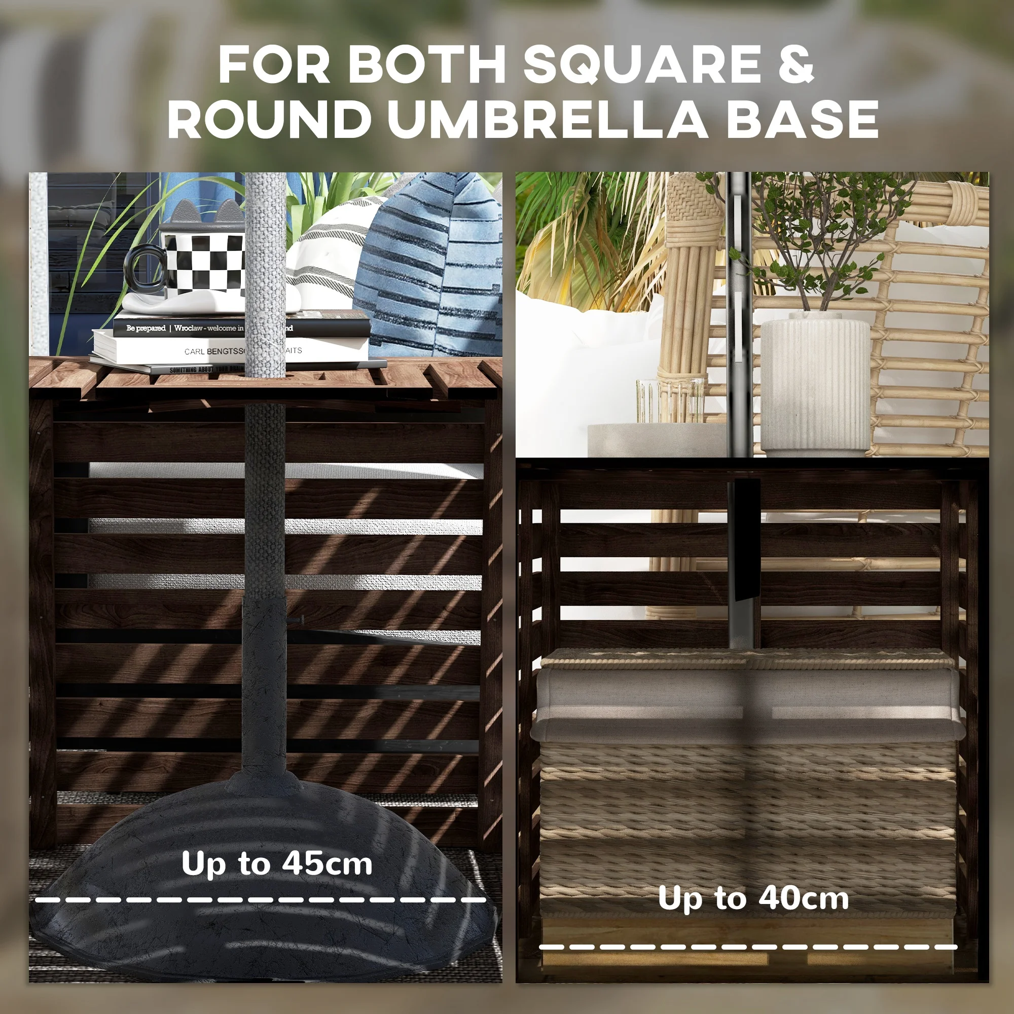 2-in-1 Outdoor Schirmständer Aufbewahrungsbox, Holz Gartentisch, Braun – Bild 8
