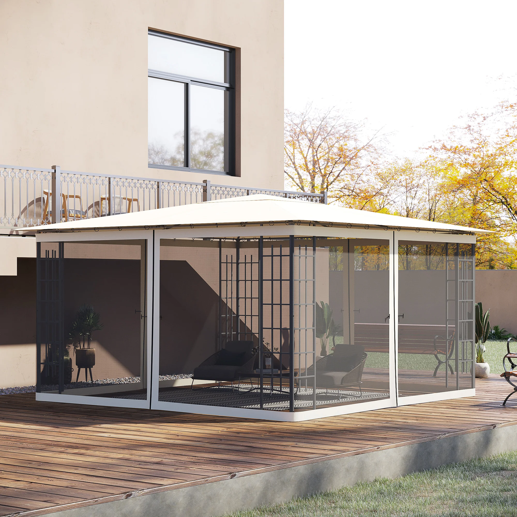 13x13 Pavillon Moskitonetz mit Reißverschluss, schwarze Ringe, Polyester, was... – Bild 5