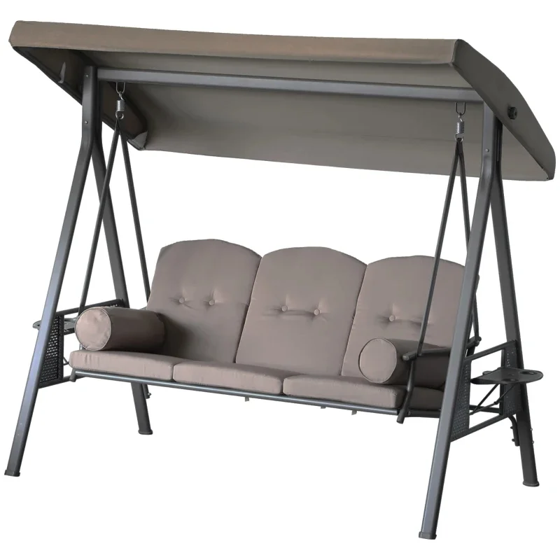 3-Seater Patio Swing Chair with Adjustable Canopy, Removable Cushions - Image 2