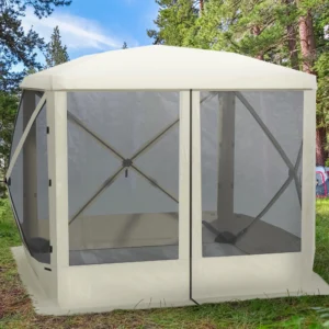 Pop-up Camping-Pavillon mit Moskitonetz, 7x7FT, Beige, inkl. Tragetasche